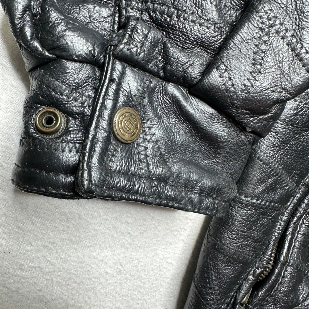 Flight Path Mens Black Leather Patchwork Bomber J… - image 5